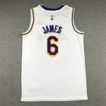 NBA 6 James Lakers Maillot blanc avec logo 6 brodé